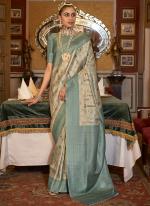 Tusser Silk Sky Blue Traditional Wear Printed Saree